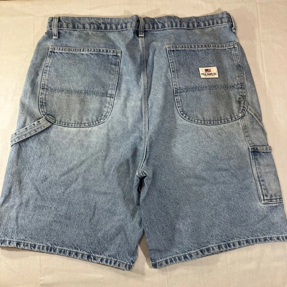 Polo Jeans Co Ralph Lauren Mens 38 Carpenter Shorts Light Wash Blue Denim Y2K
